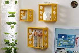 ارفف حائط مربعات 3 قطع قلوب سفير ارت للديكور Heart Wall Wall Shelves Yellow Heart