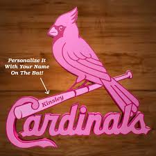 Birds On The Bat St Louis Cardinals Pink Logo With Bird On The Bat And Cardinal Script Wall Hanging Art Sign With Images Sign Art Pink Logo Hanging Art