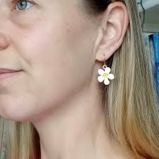 Smiley Face Daisy Earrings. Hooks Ear Wired With Flowers and Happy Faces  Enamel Charms. Comes in Chiffon Bag, UK Shop. Dasies, Flowers