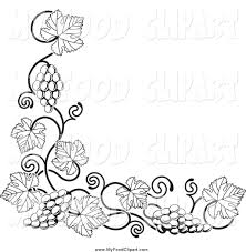 Black And White Vines Clipart Food Clip Art Of A Black And White Grape Vine Corner Border By Geo Images 1513 Burning Flowers Corner Borders Grape Vines