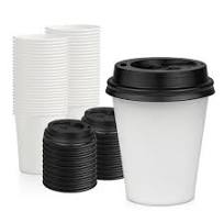 [100 Pack] 6 Oz Disposable White Paper Cups with Black Lids -On the Go Hot  and Cold Beverage All-Purpose Sampling Portion Cup for Coffee, Espresso, ...