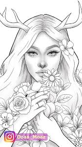 Get the free printable coloring sheet featuring finny the. Printable Coloring Page Fantasy Floral Girl Portrait Etsy In 2021 Art Drawings Sketches Simple Beauty Art Drawings Grayscale Coloring