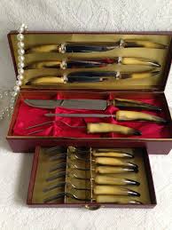 Vintage 15 Pc Carving Set In Case Steak Knives Forks Etsy Carving Sets Steak Knives Vintage