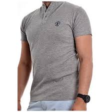 Col fermé par une patte de boutonnage verticale jusqu'au milieu de la poitrine. Ritchie T Shirt Col Tunisien Narcos Gris Chine Vetements Polos Manches Courtes Homme 17 94