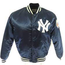 Vintage 80s New York Yankees Starter Jacket Mens L Mlb Baseball Satin Blue Usa The Clothing Vault Leather Jacket Men Mens Leather Jacket Biker Vintage Sports Clothing