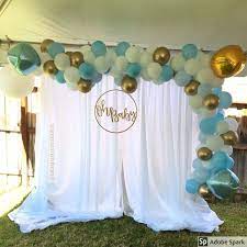 White Baby Blue And Chrome Gold Backdrop Baby Shower Backdrop Baby Bear Baby Shower Gold Baby Shower Boy