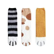 Crochet cat paw chair socks will keep the legs of your chairs from scratching your floors! Cat Paw Socks 3 Pairs Fuzzy Cat Claw Socks Winter Socks Lovely Cat Feet Sleep Socks Gifts For Women And Girls Amazon In Clothing Accessories