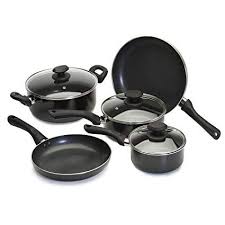 Nonstick Cookware Set 8 Piece Includes Frying Pans Saucepans And Dutch Oven With Glass Lids Black Re Cookware Set Nonstick Cookware Cookware Set Nonstick