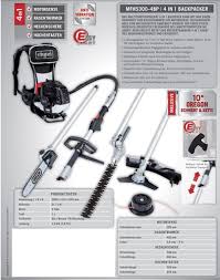 Scheppach 4 in 1 garden multi tool petrol 32.6cc | strimmer pole saw hedge brush 4046664030119 | ebay • full crank engine for increased power, less vibration and noise, and a longer service life. Scheppach Mfh5300 4bp Benzin Multifunktionsgerat 4in1 Backpack