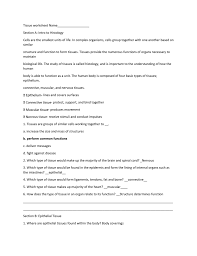 Tissue Worksheet Name__________________ Section A Intro To