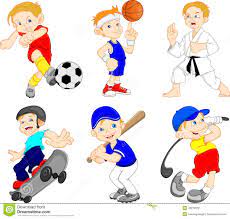 Śmieszny Chłopiec Postać Z Kreskówki Robi Sportowi Ilustracja Wektor - Ilustracja złożonej z koszyk, baseball: 43212078