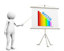 3d man showing graph bar with success on flip chart stock