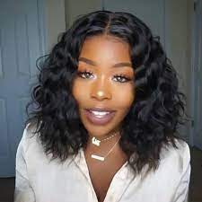 Short Black Middle Part Curly Capless African American Women Synthetic Hair Wig 15 Inches Wig Hairstyles Short Hair Styles Bob Hairstyles