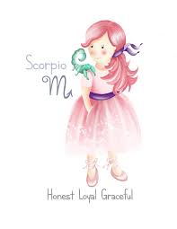 Scorpio Girl Art Print Zodiac Child Horoscope Picture Baby Etsy Scorpio Girl Baby Girl Nursery Decor Girly Wall Art