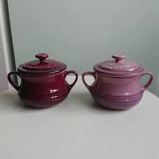Le creuset stoneware mini round cocotte, 8 oz., cerise. Le Creuset Mini Soup Bowl With Lids Set Of 2 Beet Mauve Pink Furniture Home Living Kitchenware Tableware Cookware Accessories On Carousell