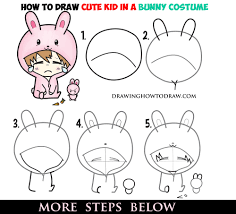 How To Draw A Cute Chibi Character In Bunny Rabbit Onesie Pajamas Costume Easy Steps Drawing For Kids How To Draw Step By Step Drawing Tutorials Funny Drawings Cute Chibi Chibi