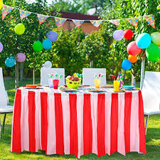 Festive balloon décor including clusters of multi colored balloons and mylars will be strategically placed throughout the event facility. 2 Pieces Red White Striped Table Skirt Circus Theme Table Skirt For Carnival Home Decoration Party Supplies Amazon In Toys Games