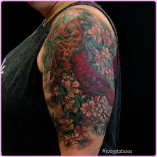 Half Sleeve Bird And Flower Tattoo Half Sleeve Cardinal And Blossom Tattoo Tattoos Classy Tattoos Half Sleeve Tattoo