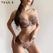 New Sexy Bra Panties Sets Plus Size Brassiere Ultrathin Underwear Set Transparent Bras Women Lace Lingerie Set Embroidery Brown Bra Brief Sets Aliexpress