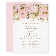 Pretty Blush Pink Gold Floral Save The Date Zazzle Com Wedding Invitations Pink Gold Floral Wedding Save The Dates Floral Wedding Invitations