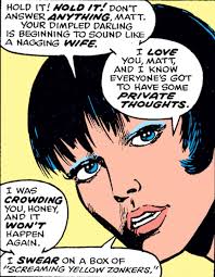 Remember Mike Murdock? Now, that was a good one." — [ID: Excerpt from a 70s  Daredevil comic. Matt...