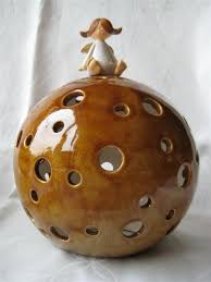 Keramik Kugel Locher Licht Engel Schutzengel Glasur Congac Braun Botz Weihnachten Ton Engel Keramik Keramik