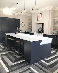 We Are So In Love With Claire S Dramatic Kitchen Pairing Midnight Blue Cabinets With Stand Out Herringb Charcoal Kitchen Handleless Kitchen Kitchen Renovation