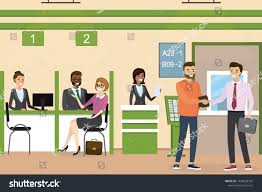People Inside Bank Office Interior Design Concept With Various Business People Cartoon Bank Ma In 2020 Office Interior Design Illustration Graphic Arts Illustration