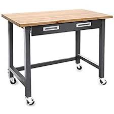 Goplus 65 Bamboo Top Workbench Heavy Duty Steel Garage Work Bench Triangle Reinforcement Work Table Ha In 2020 Wood Top Workbench Organize Drawers Workbench On Wheels