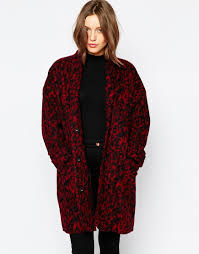 Ganni Leopard Print Coat In Red Black Lyst