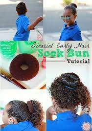 Curly Hair Buns Sock Bun Tutorial For Girls Hairstyles Curly Bun Hairstyles Biracial Hair Biracial Hair Care