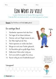 Im fach deutsch klasse 7 liegt der fokus ganz auf der literatur und dem lesen: Arbeitsblatt Ein Wort Zu Viel Handwerker Unterricht Lesen Genaues Lesen Lesen Lernen 1 Klasse