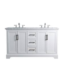Double sink vanity is complete up of two single vanities, attached together in the central point with a counter tops table. Stufurhome Ariane 60 Inches White Double Vanity Cabinet Dual Bathroom Stufurhome