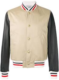 Black And White Striped Bomber Jacket Moncler Striped Detail Bomber Jacket Brown Bomber Jacket Jackets Varsity Jacket