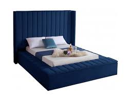 The collin platform bed excites with velvet upholstery that adds the perfect touch of elegance and sophistication to your home. Kiki Navy Blue Velvet Bed By Meridian Furniture