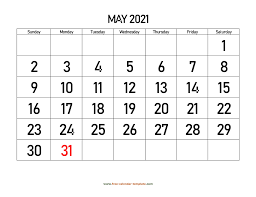 Lassen sie ihrer kreativität freien lauf und setzen ihre schönsten fotos gekonnt in szene. May 2021 Calendar Designed With Large Font Horizontal Free Calendar Template Com