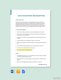 This job description states all the qualities of a professional for managing financial accounts, maintaining a the job descriptions are variable according to the profile of the candidate. Sales Accountant Job Description Template Free Pdf Google Docs Word Template Net Job Description Template Job Description About Me Blog
