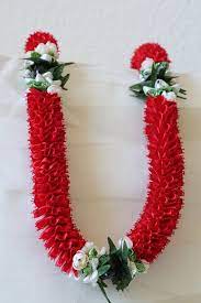 Hawaiian Ribbon Lei Red Kukui Nut Carnation Lei Ribbon Lei Foam Flowers Carnations