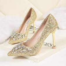 Sparkly Gold Evening Party Pumps 2020 Rhinestone Sequins 9 Cm Stiletto Heels Pointed Toe Pumps Silver Wedding Shoes Crystal Wedding Shoes Elegant Wedding Shoes