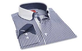 Chemise Cintree A Rayures Bleues Double Col Boutonne Blanc Chemise Homme Chemise Cintree Chemise Rayures Bleues