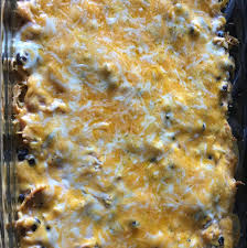 Layered chicken enchilada casserole is assembled, one layer at a time. Layered Chicken And Black Bean Enchilada Casserole Recipe Allrecipes