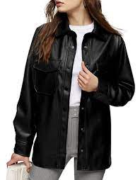 Topshop Women S Black Faux Leather Shacket Size Uk 6 Us 2 In 2020 Leather Shirt Leather Jacket Black Black Faux Leather