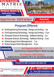 Do You Want To Study In Canada Apply In Matrix College Canada For Jan2019intake Through Dhrron Consu Engineering Technology How To Apply Computer Science