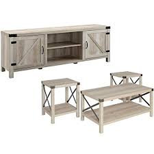 Rustic farmhouse console table with barn door sofa accent entryway hall brown. Buy Home Square 4 Piece Farmhouse Barn Door Tv Stand Console Coffee Table And 2 End Table Living Room Set In Rustic White Oak Online In Indonesia B082dxl6jm