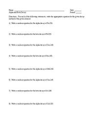 Investigating nuclear decay worksheet decay with dice worksheet. Beta Decay Worksheets Teaching Resources Teachers Pay Teachers