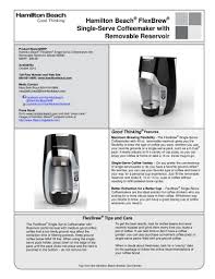 Hamilton beach (48464) coffee maker with 12 cup capacity. Hamilton Beach Flexbrew Single Serve Coffeemaker With Removable Reservoir 49996 Hamilton Beach Pdf Catalogs Documentation Brochures