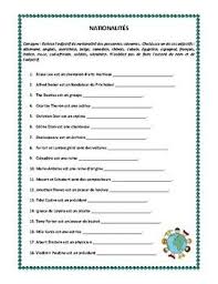 Adjectifs De Nationalite Written And Oral Activity In French List Of Adjectives French Worksheets Student Writing