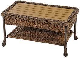 Wicker is a versatile material that formal accents while also fitting room at any informal atmosphere. Amazon Com W Unlimited Rustic Collection Outdoor Garden Patio Light Brown Wicker Coffee Table Wood Table Top Aluminum Frame Patio Lawn Garden