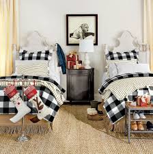 Black And White Buffalo Plaid Bedding We Outfitted This Pair Of Twin Beds With Black And White Buffalo Check And Ticking Stripe Twin Beds Guest Room White Bedroom Decor Twin Bedroom