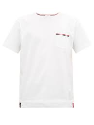Tricolour Stripe Patch Pocket Cotton T Shirt Thom Browne